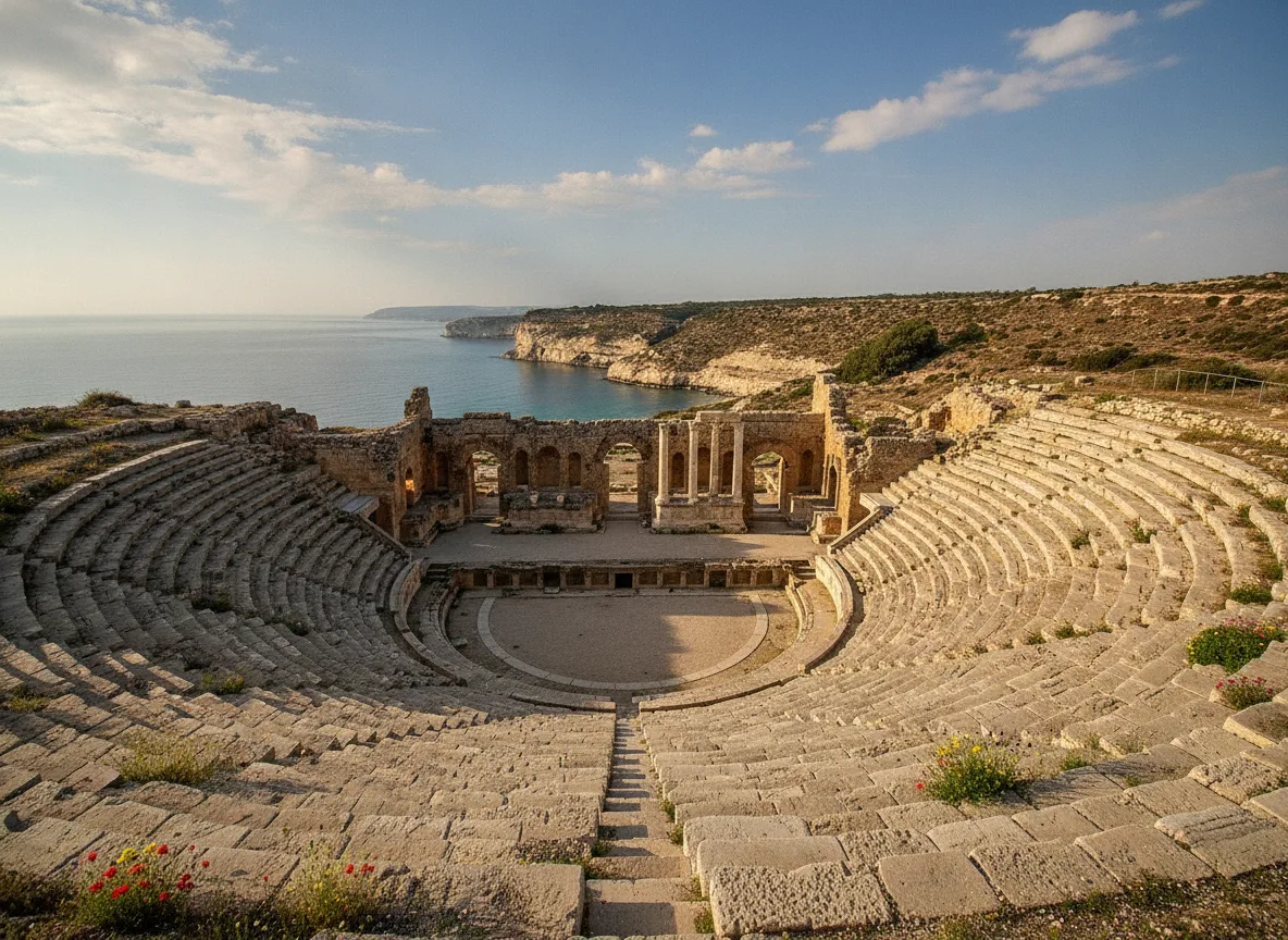 Ruinen eines antiken römischen Theaters mit Blick auf das Mittelmeer, Zypern