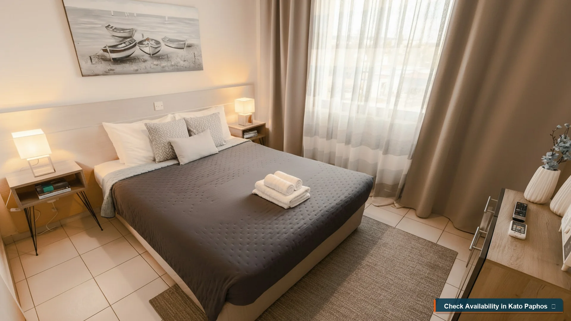 Comfortable bedroom at Lovely Ap — your retreat in Kato Paphos