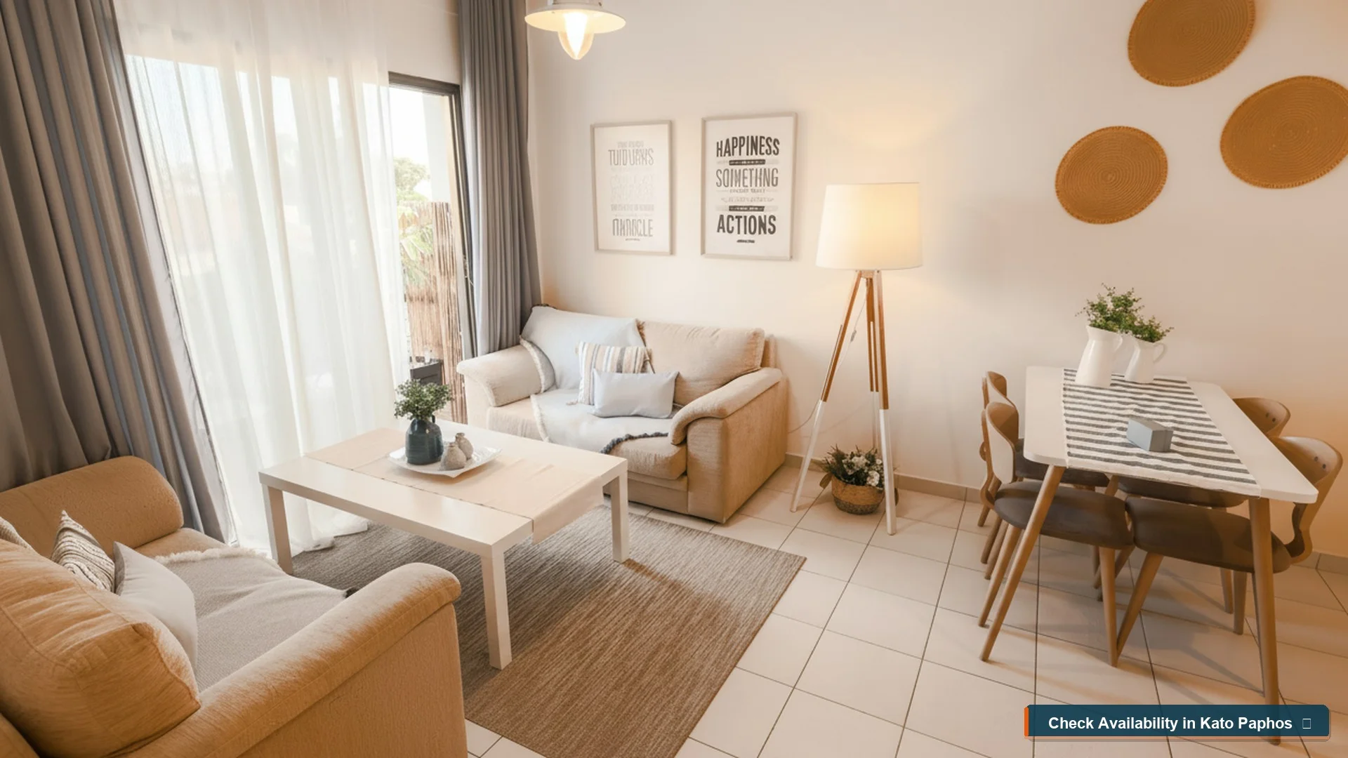 Cozy living room at Lovely Ap with balcony access in Kato Paphos